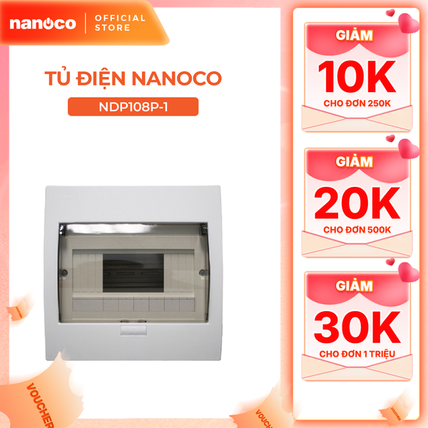Tủ điện âm tường Nanoco model NDP104P-1/ NDP108P-1 (mặt nhựa đế nhựa)