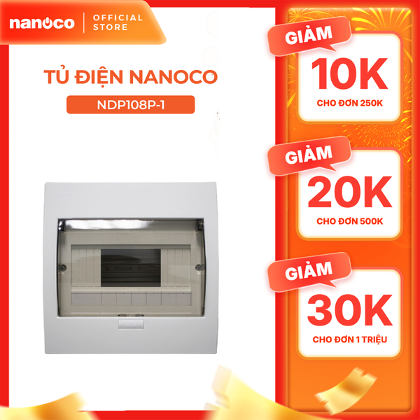 Tủ điện âm tường Nanoco model NDP104P-1/ NDP108P-1 (mặt nhựa đế nhựa)
