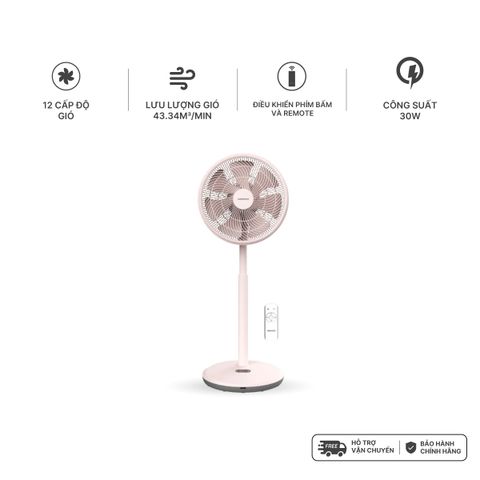 Quạt đứng động cơ BLDC có remote 14inch, 7 cánh, màu hồng/trắng Nanoco model NEF1499
