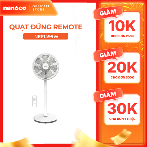 Quạt đứng động cơ BLDC có remote 14inch, 7 cánh, màu hồng/trắng Nanoco model NEF1499