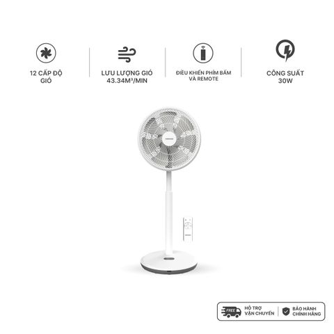 Quạt đứng động cơ BLDC có remote 14inch, 7 cánh, màu hồng/trắng Nanoco model NEF1499