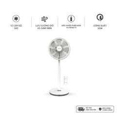 Quạt đứng động cơ BLDC có remote 14inch, 7 cánh, màu hồng/trắng Nanoco model NEF1499