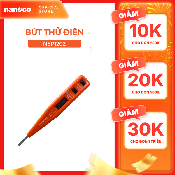 Bút thử điện Nanoco model NEP1202 (có màn hình hiển thị LCD, đèn LED trợ sáng)