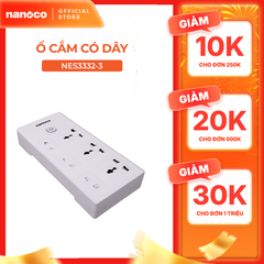 Ổ cắm có dây Nanoco model NES3332 (3 ổ đa năng,3 ổ 2 chấu, 1 công tắc, dây điện 3m và 5m)