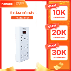 Ổ cắm có dây Nanoco model NES3332-S1 (3 ổ đa năng, 3 ổ 2 chấu, 1 công tắc, dây điện 3m và 5m)