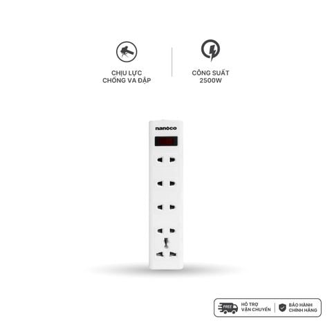 Ổ cắm có dây Nanoco model NES4213-S1 (1 ổ đa năng, 4 ổ 2 chấu, 1 công tắc, dây điện 3m và 5m)