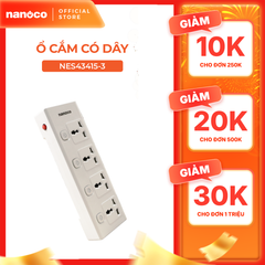 Ổ cắm có dây Nanoco model NES43415 (4 ổ đa năng, 4 công tắc, dây điện 3m và 5m)