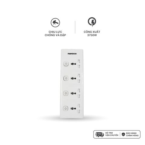 Ổ cắm có dây Nanoco model NES43415 (4 ổ đa năng, 4 công tắc, dây điện 3m và 5m)