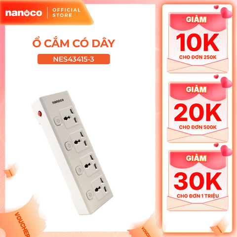 Ổ cắm có dây Nanoco model NES43415 (4 ổ đa năng, 4 công tắc, dây điện 3m và 5m)