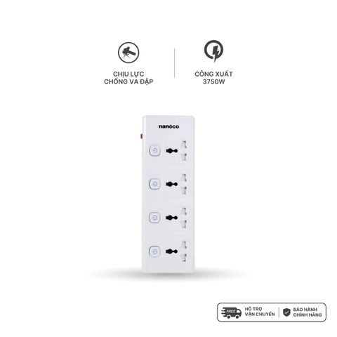 Ổ cắm có dây Nanoco model NES43415 (4 ổ đa năng, 4 công tắc, dây điện 3m và 5m)