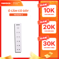 Ổ cắm có dây Nanoco model NES5215 (5 ổ cắm 2 chấu, 1 công tắc, dây điện 3m và 5m)
