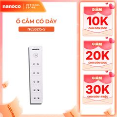 Ổ cắm có dây Nanoco model NES5215 (5 ổ cắm 2 chấu, 1 công tắc, dây điện 3m và 5m)