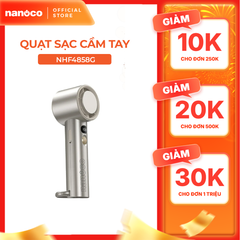 Quạt sạc cầm tay màu vàng đồng có sò lạnh động cơ DC Nanoco model NHF4858G pin lithium 4800mAh công suất 7.3W