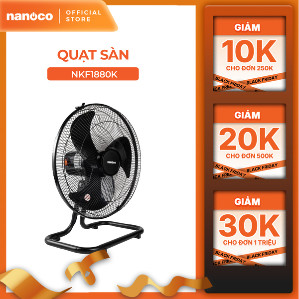 Quạt sàn bạc đạn màu đen Nanoco công suất 47W/ 65W model NKF1*80K
