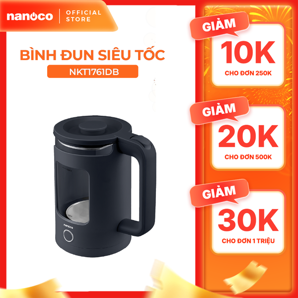 Bình đun siêu tốc thủy tinh Nanoco model NKT1761DB (dung tích 1.7L, màu xanh đen)
