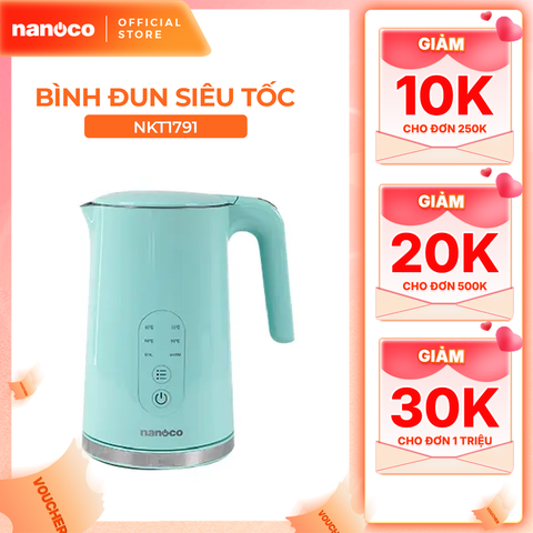 Bình đun siêu tốc cảm ứng Nanoco model NKT1791 màu xanh ngọc dung tích 1.7L