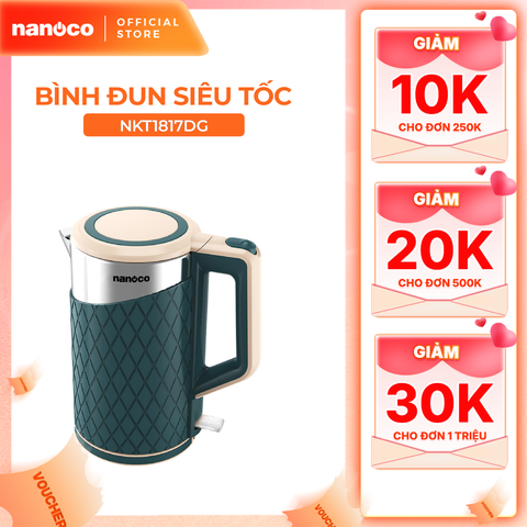 Bình đun siêu tốc inox 304 Nanoco model NKT1817 dung tích 1.8 lít (có đèn LED: báo xanh )