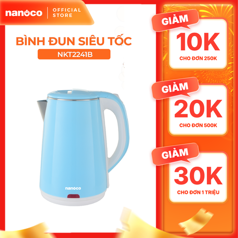 Bình đun siêu tốc inox Nanoco model NKT2241B (dung tích 2.2 lít, màu xanh)