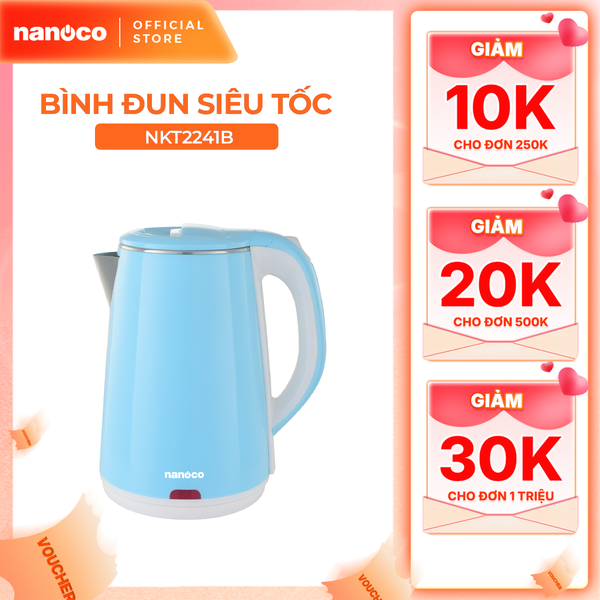 Bình đun siêu tốc inox Nanoco model NKT2241B (dung tích 2.2 lít, màu xanh)