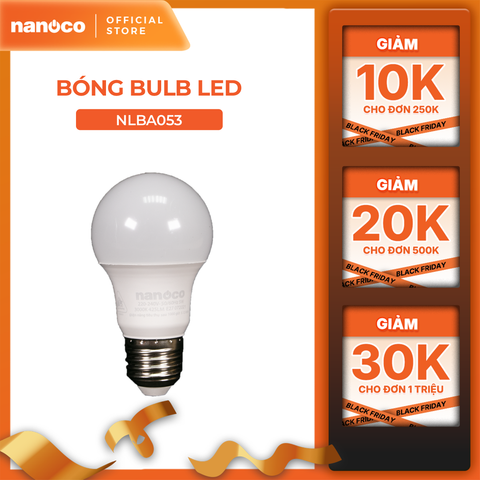 [QUÀ TẶNG] Bóng bulb LED E27 Nanoco model NLBA053/NLBA056 - ánh sáng trắng, vàng