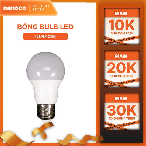 [QUÀ TẶNG] Bóng bulb LED E27 Nanoco model NLBA053/NLBA056 - ánh sáng trắng, vàng
