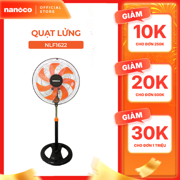 Quạt lửng thân sắt Nanoco 7 cánh NLF1622, 47W, màu đen cam