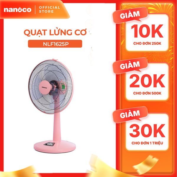 Quạt lửng Nanoco bạc đạn công suất 47W model NLF1625 3 cấp độ gió (màu xanh/hồng/ghi)