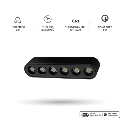 Đèn chiếu điểm nam châm màu đen Nanoco công suất 6W/12W, ánh sáng 3000K/4000K