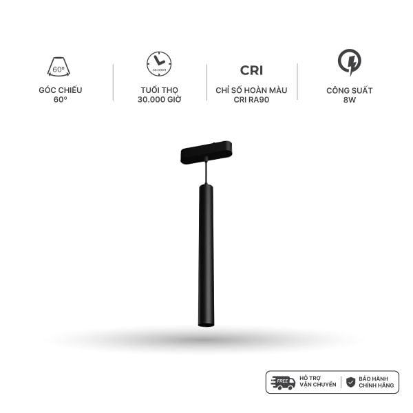 Đèn thả trần nam châm màu đen Nanoco công suất 8W ánh sáng 3000K/4000K