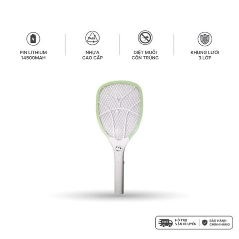 Vợt muỗi Nanoco màu xanh lá model NMR101G (pin lithium 14500h - 220V, có đèn LED chiếu sáng, chất liệu nhựa PP)