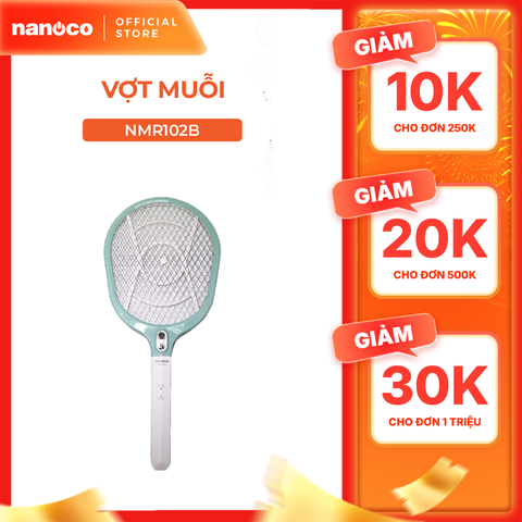 Vợt muỗi Nanoco màu xanh dương model NMR102B (pin lithium 14500h - 220V, có đèn LED chiếu sáng, chất liệu nhựa ABS)