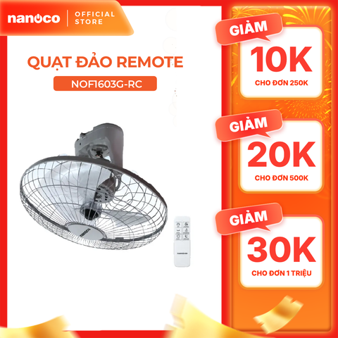 Quạt đảo có remote Nanoco model NOF1603G-RC màu xám (3 cấp độ gió, công suất 47w)