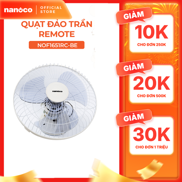 Quạt đảo có remote Nanoco model NOF1651RC màu Ghi/Beige (3 cấp độ gió, công suất 47W, bạc đạn)
