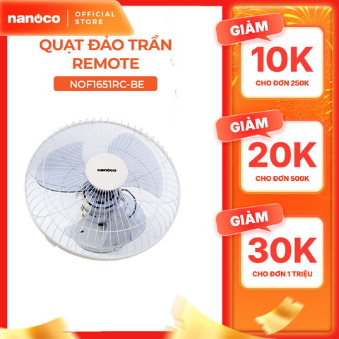 Quạt đảo có remote Nanoco model NOF1651RC màu Ghi/Beige (3 cấp độ gió, công suất 47W, bạc đạn)