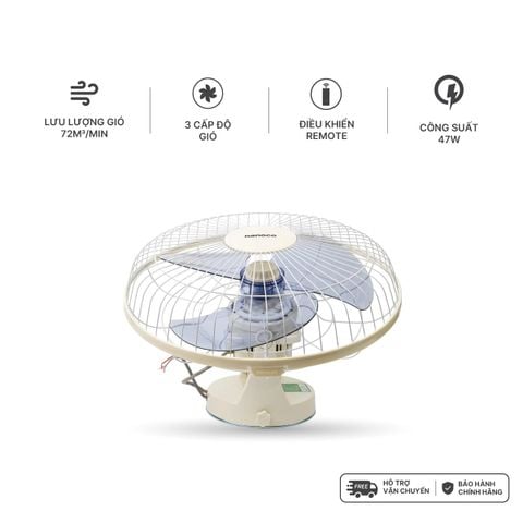 Quạt đảo có remote Nanoco model NOF1651RC màu Ghi/Beige (3 cấp độ gió, công suất 47W, bạc đạn)
