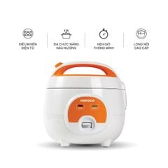 Nồi cơm điện 0.8L Nanoco model NRC0801W màu trắng-cam, nút cơ công suất 250W