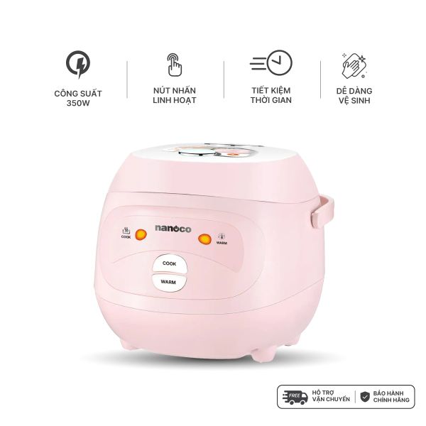 Nồi Cơm Điện Nắp Gài 1.0L 350W Màu Hồng Lòng Nồi Chống Dính Maifanite Nắp Tháo Rời