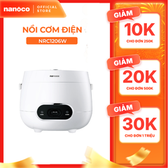 Nồi cơm điện 1.2L Nanoco model NRC1206W màu trắng, nút cơ, công suất 500W