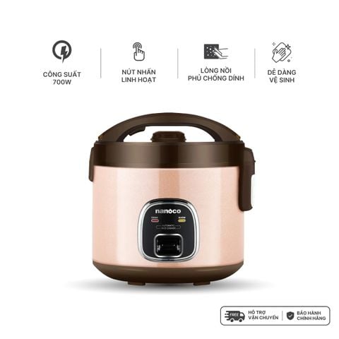 Nồi Cơm Điện Nắp Gài Nanoco NRC1860P 1.8L Màu Hồng - Công Suất 700W, Lòng Nồi Chống Dính, Nắp Trong Tháo Rời