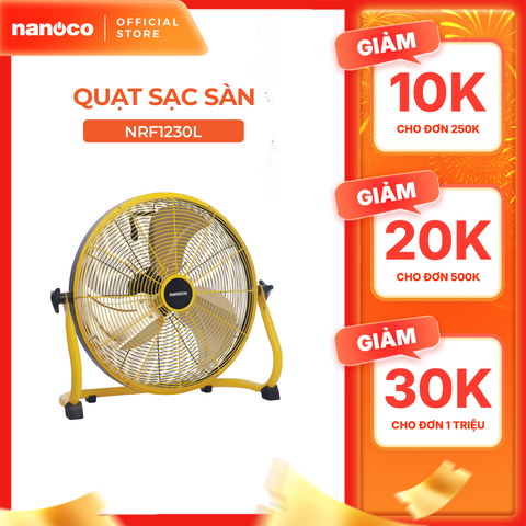 Quạt sạc sàn Nanoco model NRF1230L màu vàng (Công suất 20W, 12 inch)