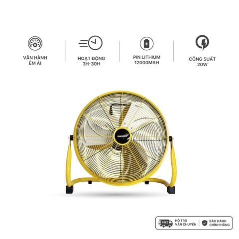QUẠT SẠC SÀN NANOCO MODEL NRF1230L / NRF1640L - ĐỘNG CƠ BLDC, 12 VÀ 16 INCH, CÔNG SUẤT 20W - 29W
