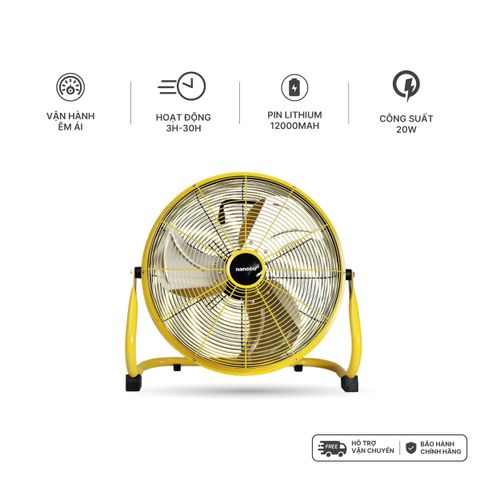 QUẠT SẠC SÀN NANOCO MODEL NRF1230L / NRF1640L - ĐỘNG CƠ BLDC, 12 VÀ 16 INCH, CÔNG SUẤT 20W - 29W