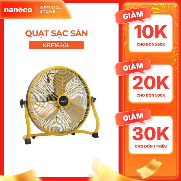 Quạt sạc sàn Nanoco model NRF1640L  màu vàng (Công suất 29W, 16 inch)