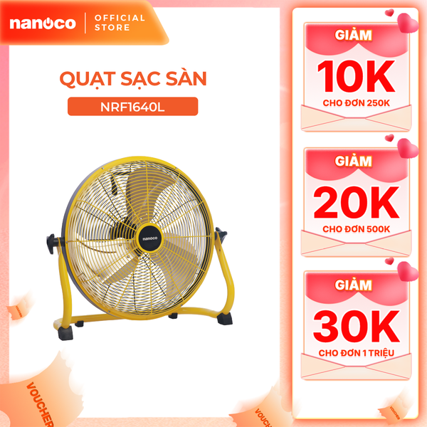 Quạt sạc sàn Nanoco model NRF1640L  màu vàng (Công suất 29W, 16 inch)