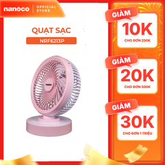 Quạt sạc 6inch Nanoco model NRF6213, có xoay, màu xanh, màu hồng, dùng tối đa 7.5 giờ