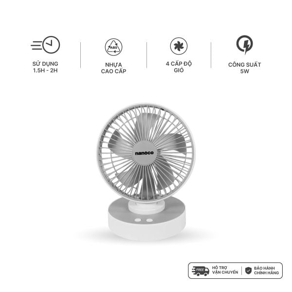 Quạt sạc điện mini Nanoco model NRF6215 (5 cánh, công suất 5W)