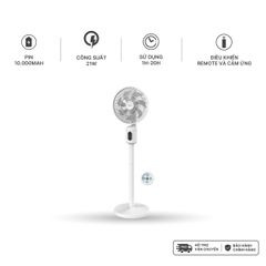 Quạt sạc cảm ứng có remote 9inch màu hồng Nanoco model NRF9025 màu hồng/trắng, pin Lithium 10.000mAh