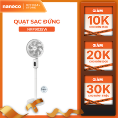 Quạt sạc cảm ứng có remote 9inch màu hồng Nanoco model NRF9025 màu hồng/trắng, pin Lithium 10.000mAh