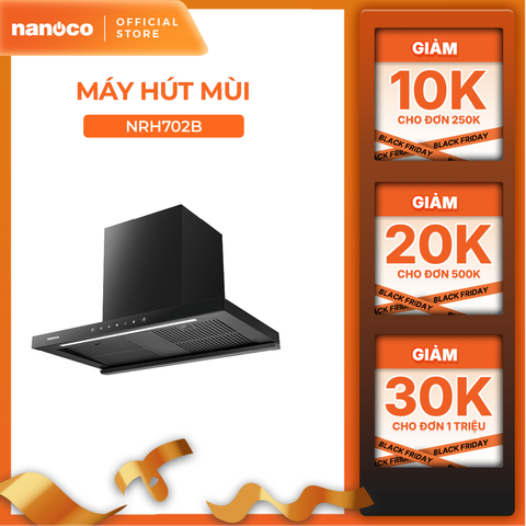 Máy hút mùi T-Shape 70 cm động cơ BLDC 100% dây đồng Nanoco model NRH702B (tấm lọc kim loại 2 vách ngăn)