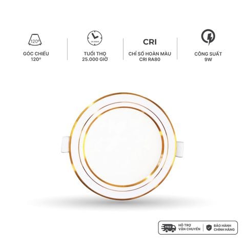 Đèn downlight LED Nanoco φ110 9W viền vàng/ trắng/ bạc (ánh sáng trắng/ trung tính/ vàng)